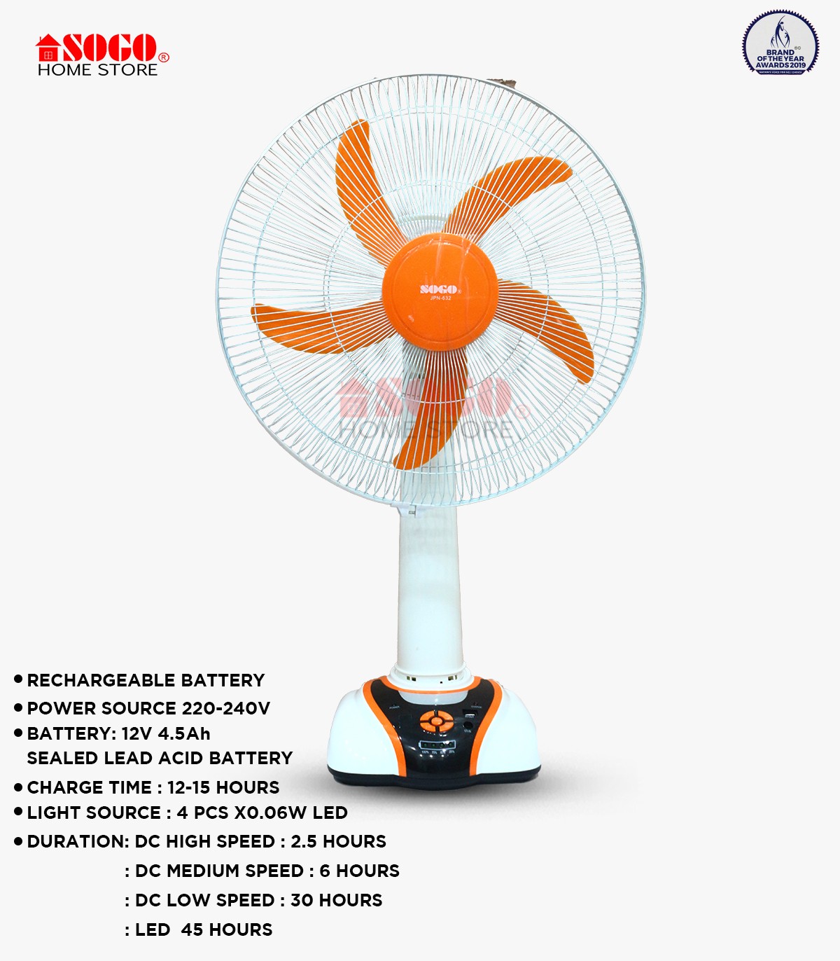 Sogo Rechargeable Table/Desk Fan (JPN-632)